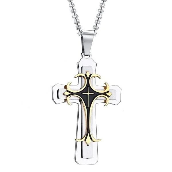 Best necklaces and pendants with layered designs for a chic, stacked look-Simple pearl necklaces for elegant looks -Classy Men Silver Gold Designer Syriac Cross Pendant Necklace