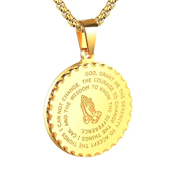 Best necklaces and pendants with silver chains for a sleek, timeless look-Silver infinity necklaces for meaningful gifts -Classy Men Gold Serenity Prayer Pendant Necklace