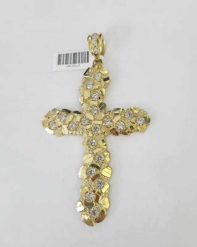 Best necklaces and pendants with vintage lockets for a nostalgic, sentimental look-Crystal necklaces for weddings -10K Jesus Cross Charm Pendant Nugget Religious Yellow Gold Real 10kt