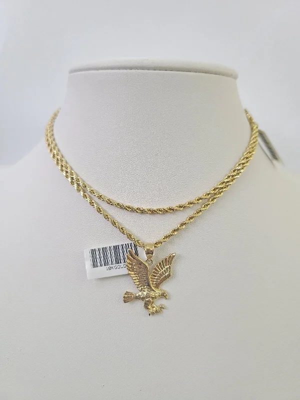 Personalized necklaces and pendants with initials for a customized and meaningful gift-Custom initial necklaces for friends -10k 2.5mm Rope Chain Eagle Pendant 18"-30" Yellow Gold Set Charm Necklace