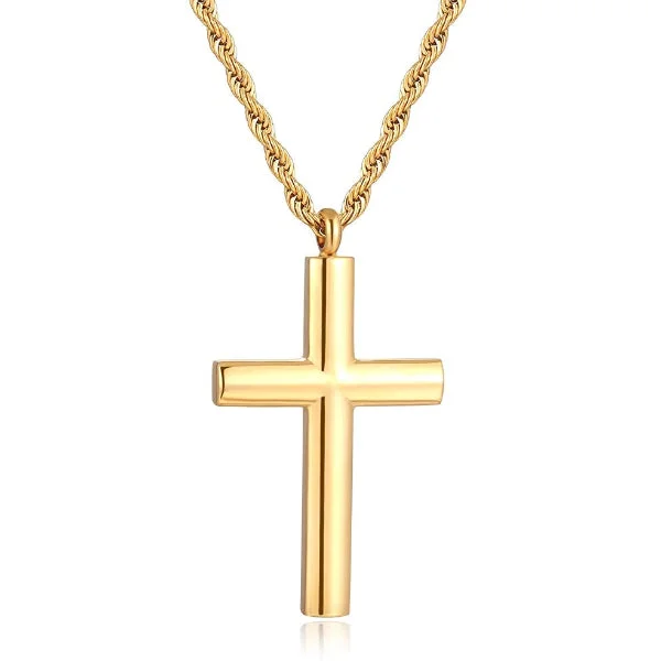 Beautiful necklaces and pendants with diamond halo settings for extra brilliance-Bar necklaces for personalized engravings -Classy Men Rounded Gold Cross Pendant Necklace