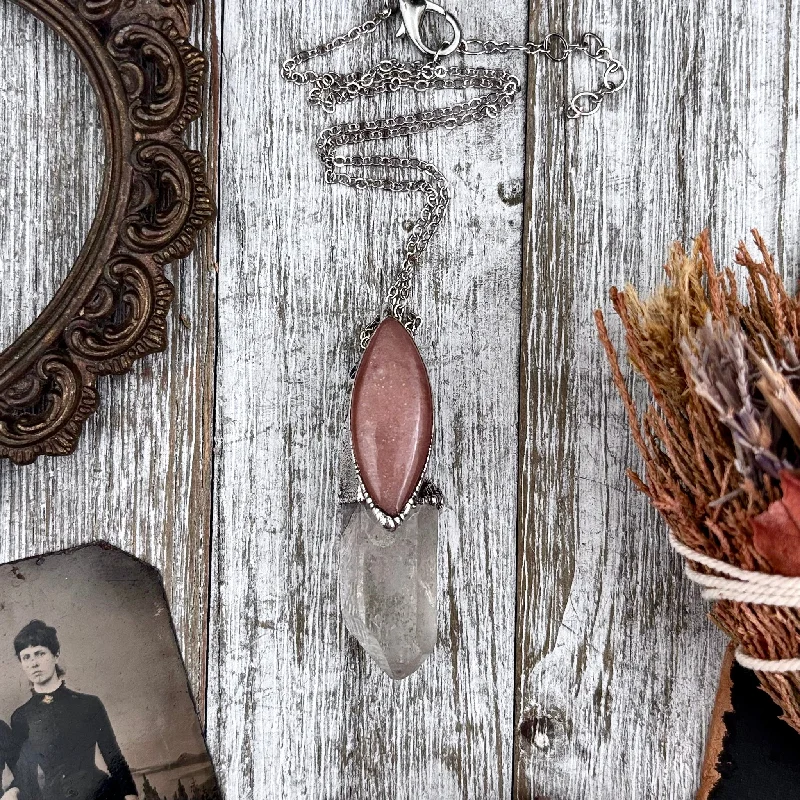 Best necklaces and pendants with sterling silver for an affordable yet stylish choice-Custom engraved necklaces for men -Clear Quartz & Peach Moonstone Crystal Statement Necklace in Fine Silver / Foxlark Collection - One of a Kind