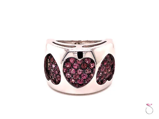 Titanium rings with rugged brushed metal look -Designer Pink Tourmaline Convertible Hearts Ring By Assor Gioielli