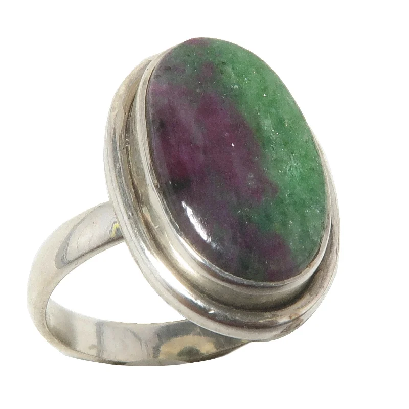 Rings with delicate filigree sapphire settings -Ruby Zoisite Ring Kisses Sterling Silver Size 6.0