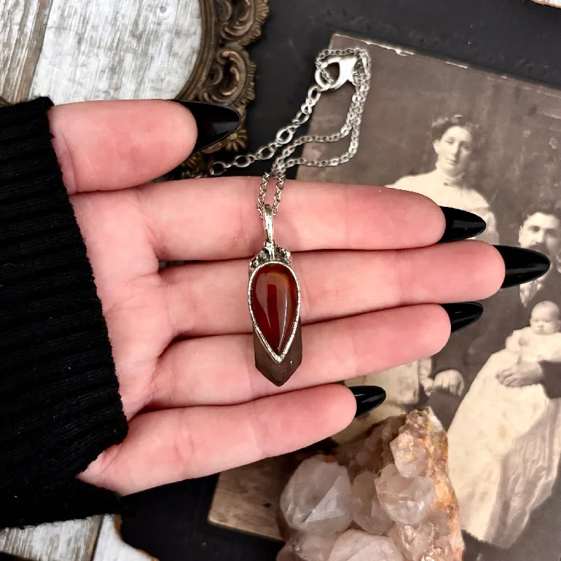 Best necklaces and pendants with vintage lockets for a nostalgic, sentimental look-Crystal necklaces for weddings -Smoky Quartz & Carnelian Crystal Statement Necklace in Fine Silver / Foxlark Collection - One of a Kind