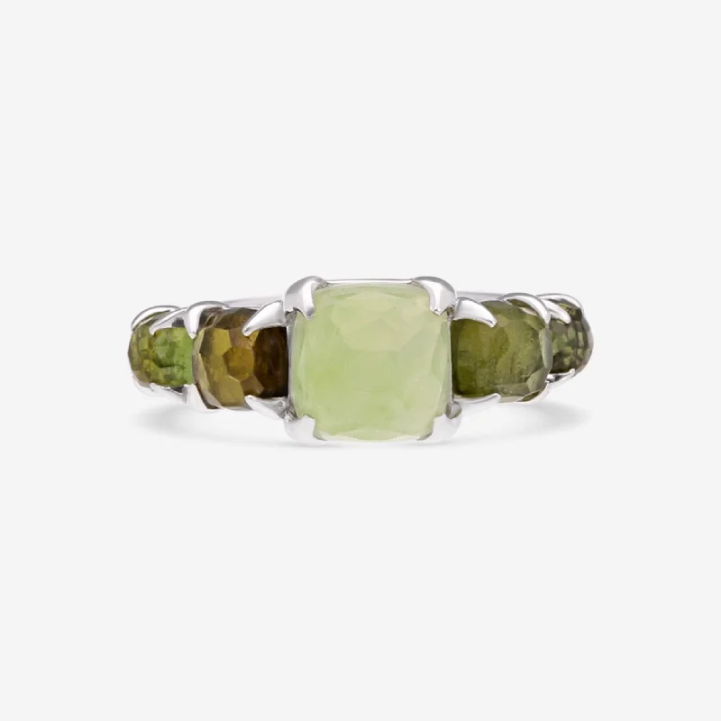 Rings with floral halo diamond arrangements -SuperOro Iceberg 18K White Gold Jade, Prasiolite & Green Tourmaline Ring ICEBERG/A001