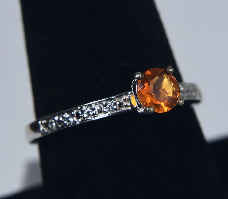 Rings with topaz stones for icy blue -Orange and Colorless Sapphire Sterling Silver Ring - Size 8