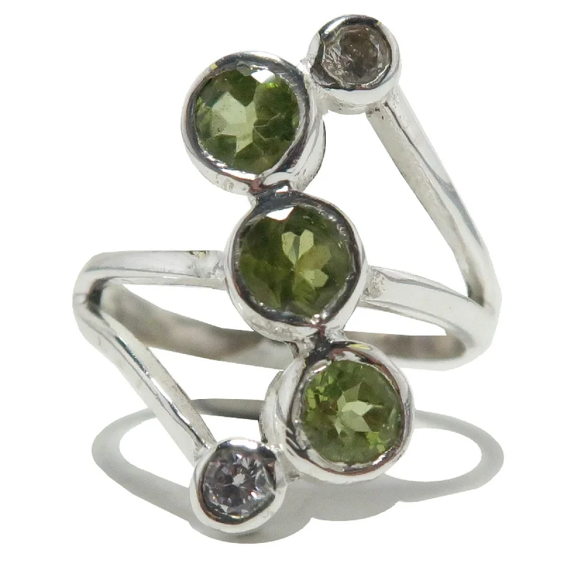 Rings with spiral designs for eye-catching twist -Peridot Ring Tree of Smiles Sterling Silver Adjustable