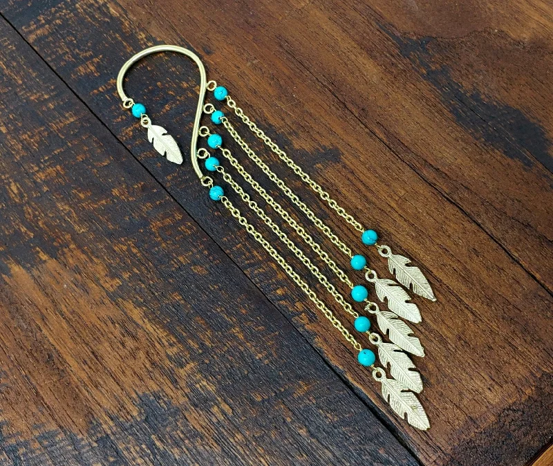 Rings with hammered silver for rustic appeal -Turquoise Chain Ear Cuff Wrap Around Earring