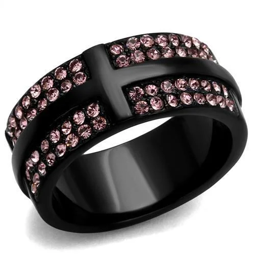 Rings with pink sapphire for delicate charm -TK2280 - IP Black(Ion Plating) Stainless Steel Ring with Top Grade