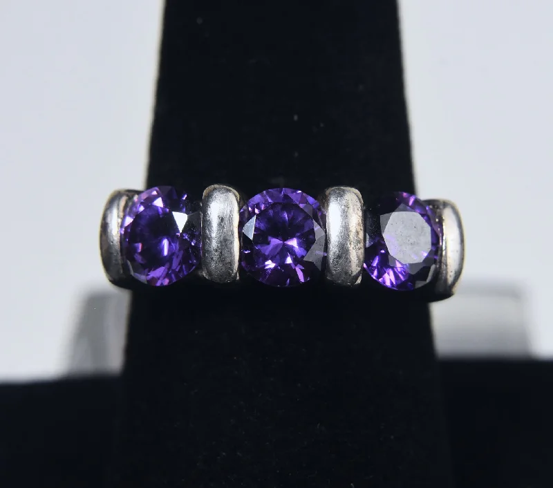 Rings with branch-inspired bands for organic -Sterling Silver Purple Cubic Zirconia Ring - Size 8.25