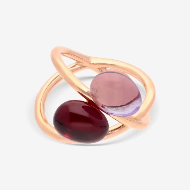 Rings with labradorite stones for mystic flash -SuperOro Meteo 18K Rose Gold Amethyst & Red Rhodolite Garnet Wrap Ring METEO/A741