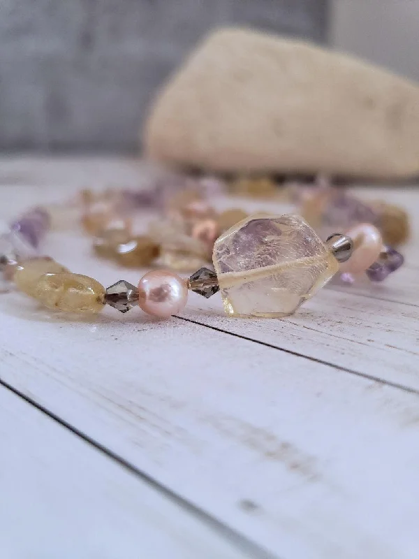 Necklaces and pendants with angel wing motifs for a spiritual, meaningful design-Floral design necklaces for spring -Citrine and Amethyst Necklace