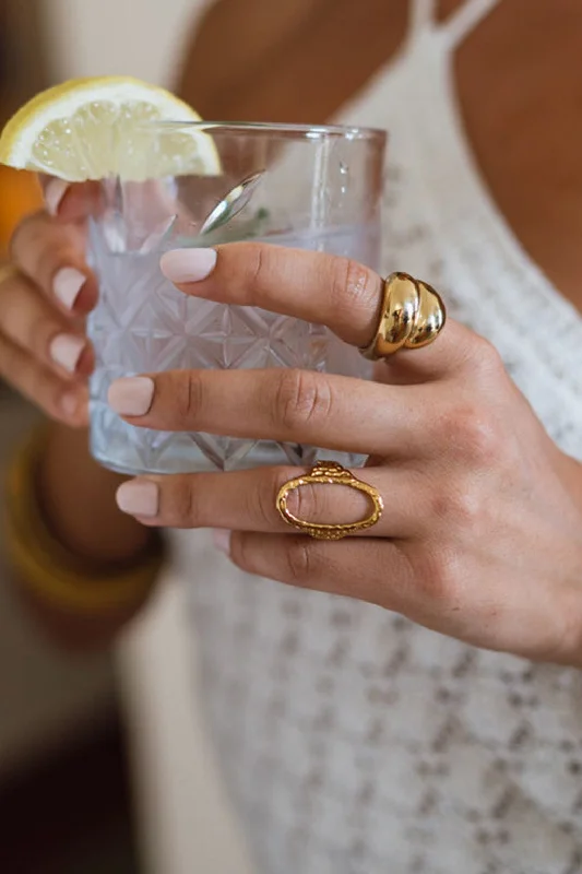 Rings with lapis lazuli for rich blue -Evelina Gold Textured Open Oval Ring