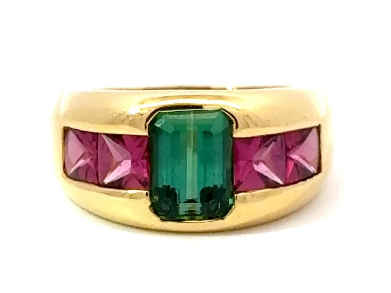 Rings with gothic-inspired skull motif details -Pink and Green Tourmaline Ring 18k Yellow Gold