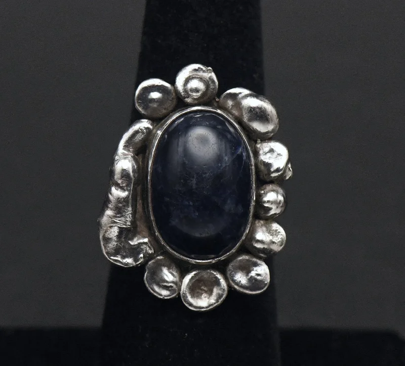 Bold rings with oversized amethyst gemstones -Vintage Sterling Silver Sodalite Ring - Size 5.75