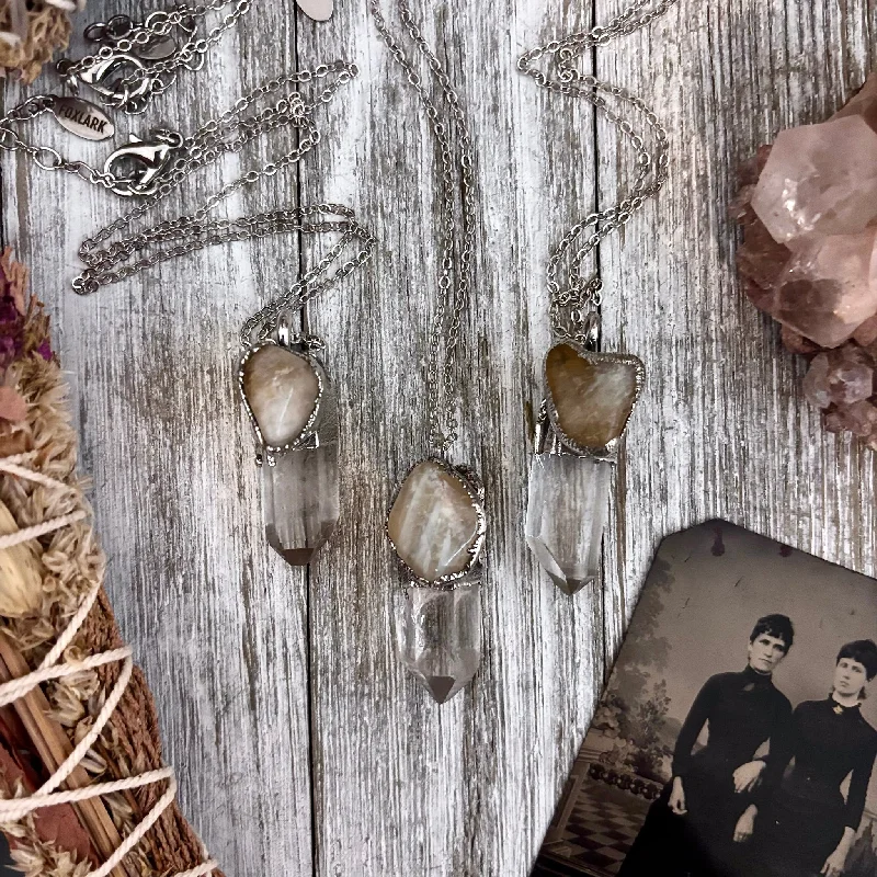 Elegant necklaces and pendants with onyx stones for a sleek, polished look-Gold bar necklaces for minimalists -Clear Quartz & Citrine Crystal Statement Necklace in Fine Silver / Foxlark Collection - One of a Kind