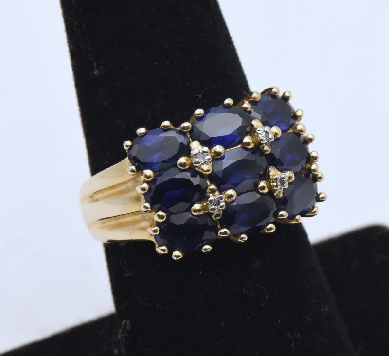 Chunky rings with hammered gold band texture -Ross-Simons - Vintage Synthetic Sapphires and Diamonds Gold Tone Sterling Silver Ring - Size 7