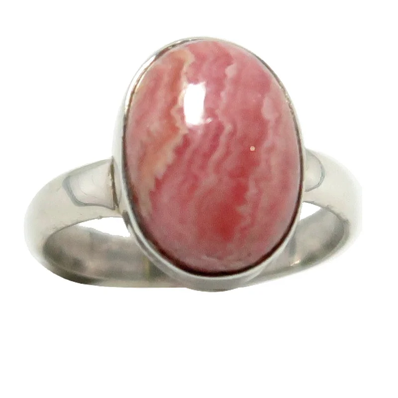 Rings with polished onyx for sleek contrast -Rhodochrosite Ring Romance Sterling Silver Size 8.5