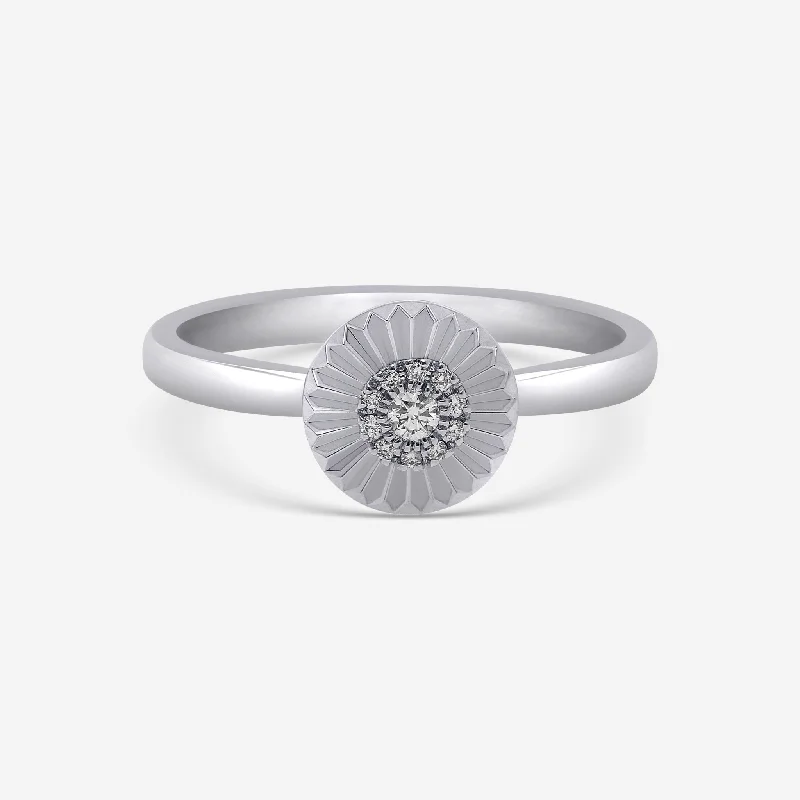 Dainty rings with subtle engraved star motifs -Bliss By Damiani 18K White Gold, Diamond Flower Band Ring Sz 6.5 20070942