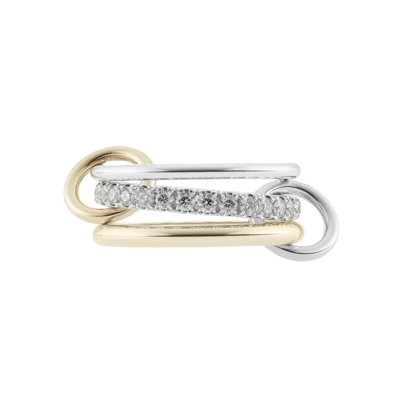 Stackable rings with mixed metal finishes -SPINELLI KILCOLLIN STERLING SILVER 18K YELLOW GOLD GREY DIAMOND 'PETUNIA' TRIPLE RING