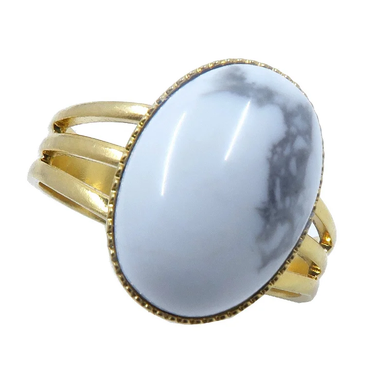 Rings with branch-inspired bands for organic -Howlite Ring Peak Performance Gem Gold Adjustable