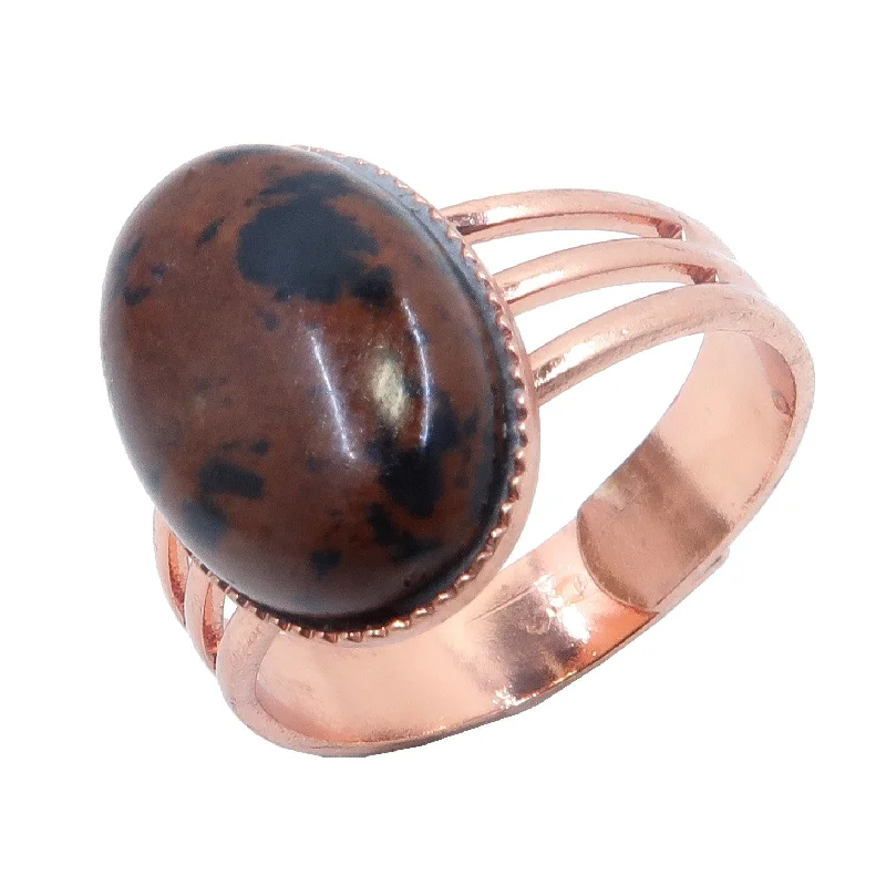 Rings with raw citrine for sunny charm -Mahogany Obsidian Ring Crystal Copper Adjustable