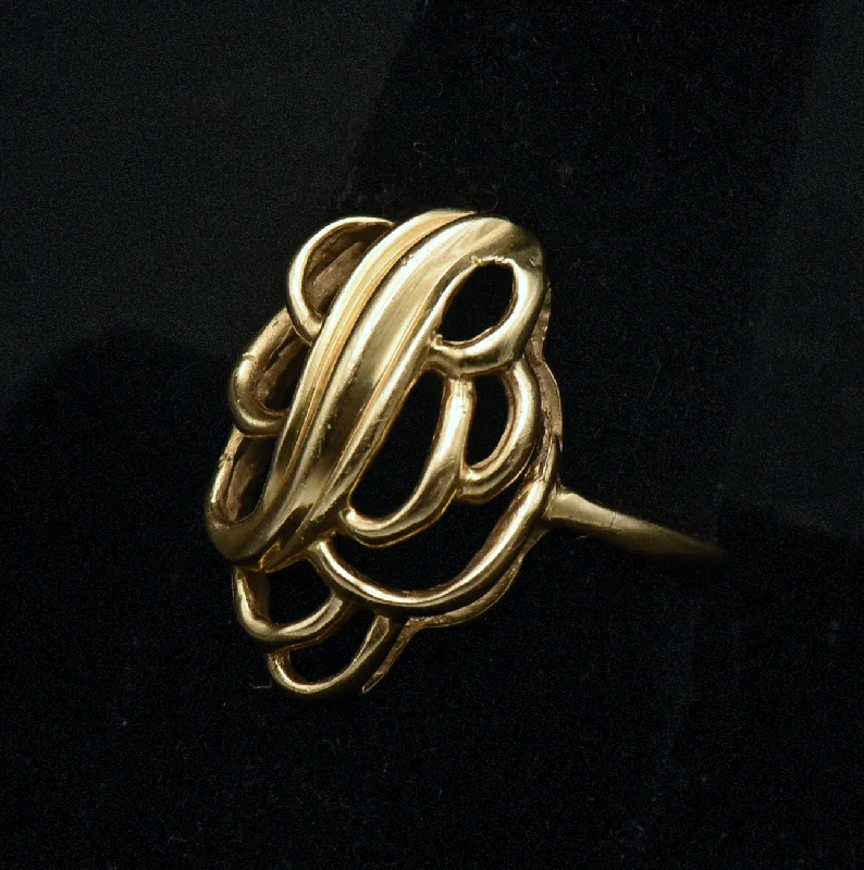 Rings with bold ruby stones for drama -Vintage 14k Gold "B" Monogram Ring - Size 9.75