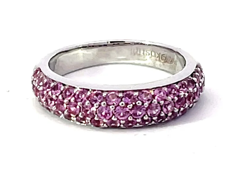 Rings with delicate filigree sapphire settings -Pink Sapphire Dome Ring in 14K White Gold