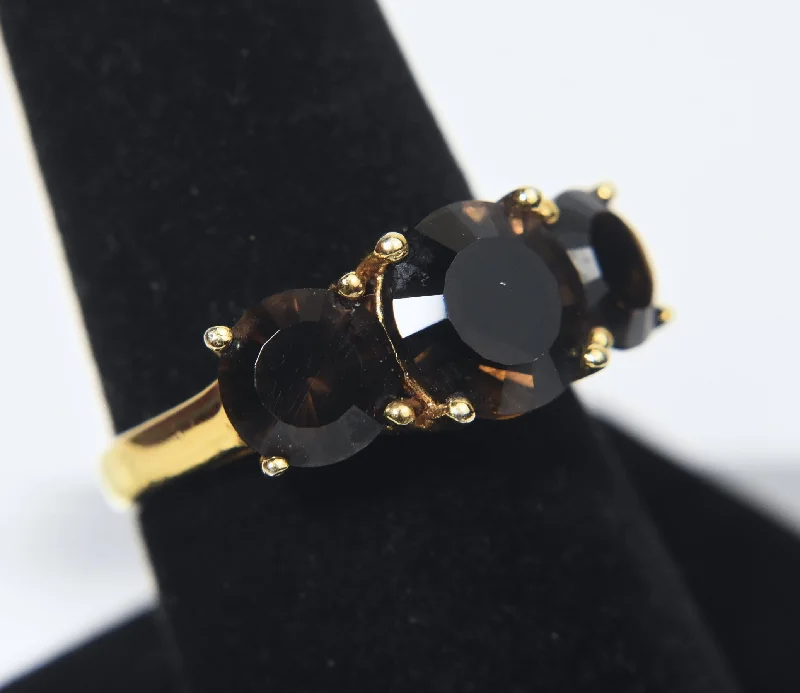 Rings with herkimer diamonds for raw clarity -Gold Vermeil Smoky Quartz Ring - Size 7.75