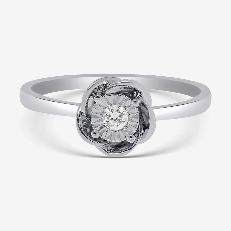 Rings with moonstone gems for ethereal glow -Bliss By Damiani 18K White Gold, Diamond Fower Band Ring Sz 6.25 20088258