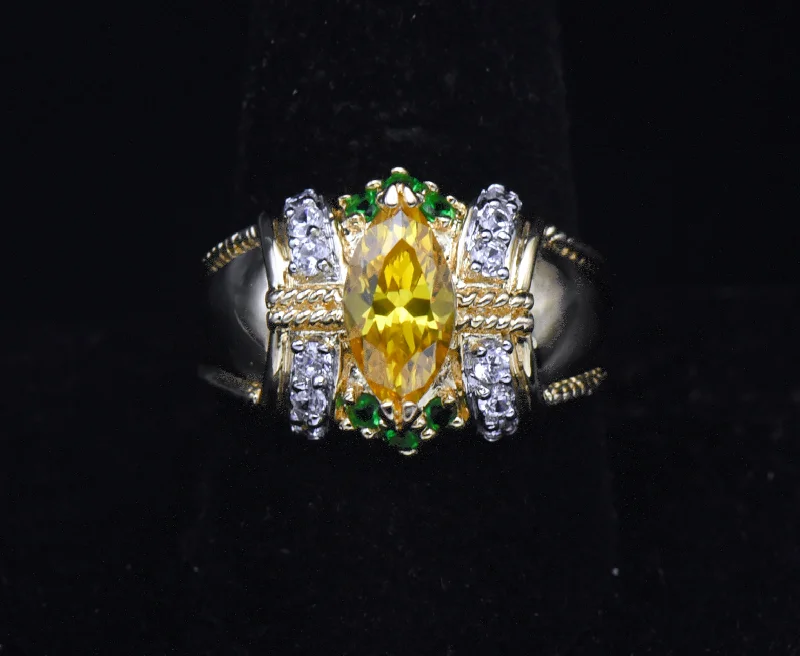 Rings with black diamond for striking contrast -Ross-Simons - Vintage Vermeil with Yellow and Green CZ Ring - Size 10