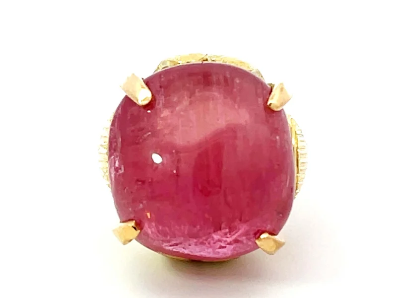 Rings with natural amber for warm glow -Large Pink Tourmaline Ring 14k Yellow Gold