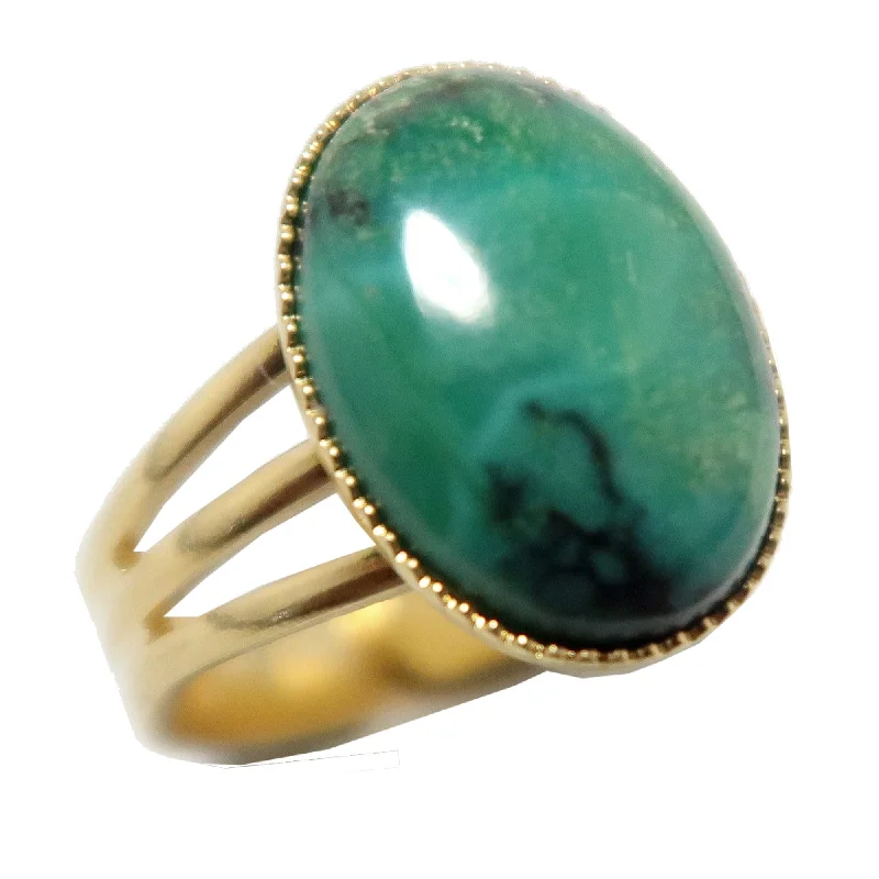 Rings with crescent moon for lunar charm -Chrysocolla Ring Jewel of Juno Gold Adjustable