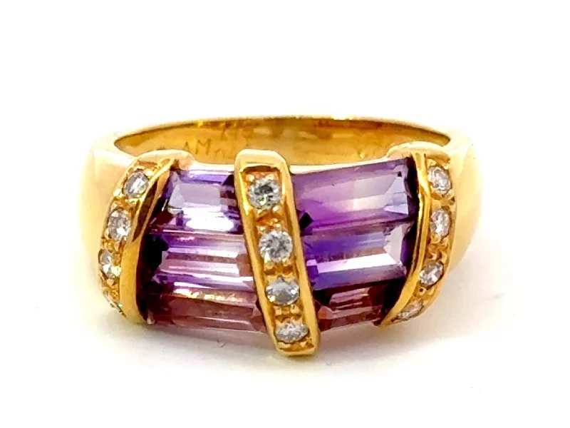 Rings with polished onyx for sleek contrast -Amethyst Diamond Band Ring 18k Yellow Gold