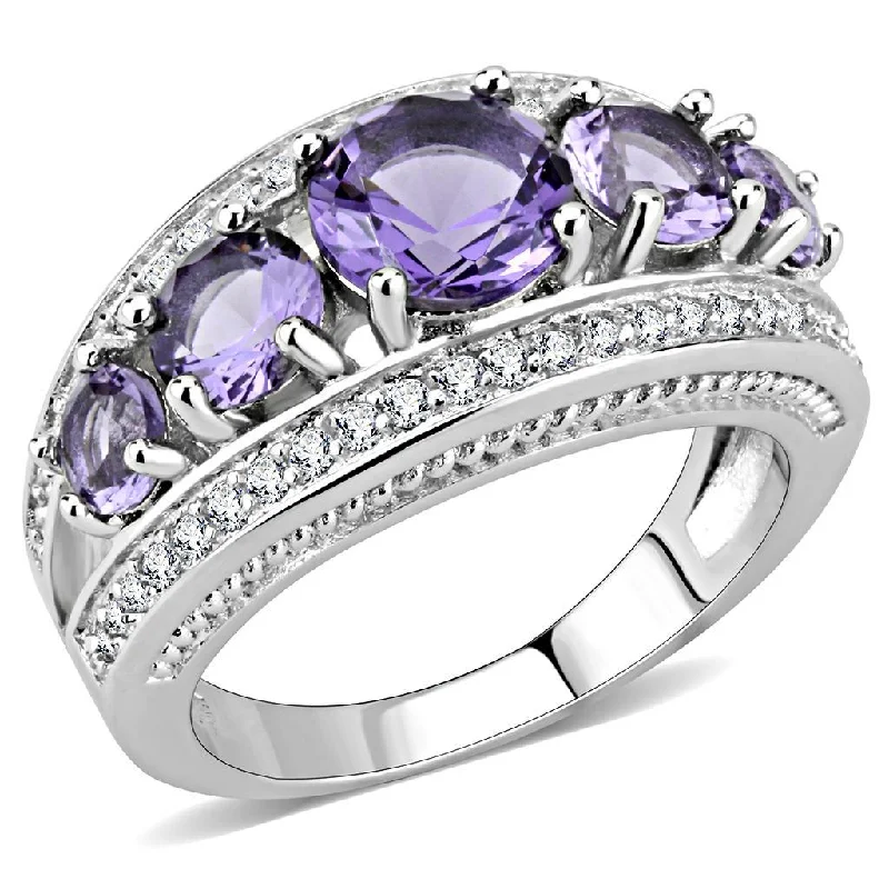 Rings with lotus flower engravings for peace -3W1530 - Rhodium Brass Ring with Synthetic  in Amethyst