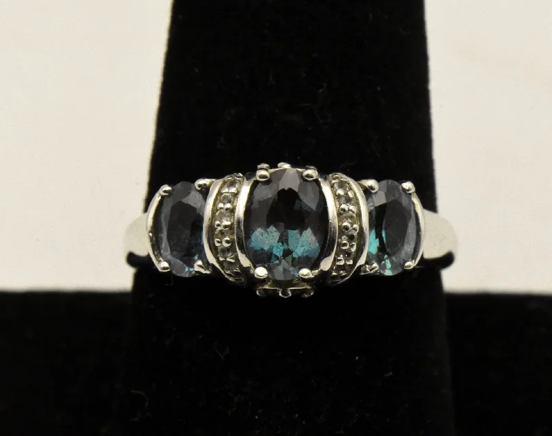 Rings with claw-set moonstone for mystique -Vintage Sterling Silver Synthetic Color Change Sapphire and Topaz Ring - Size 9