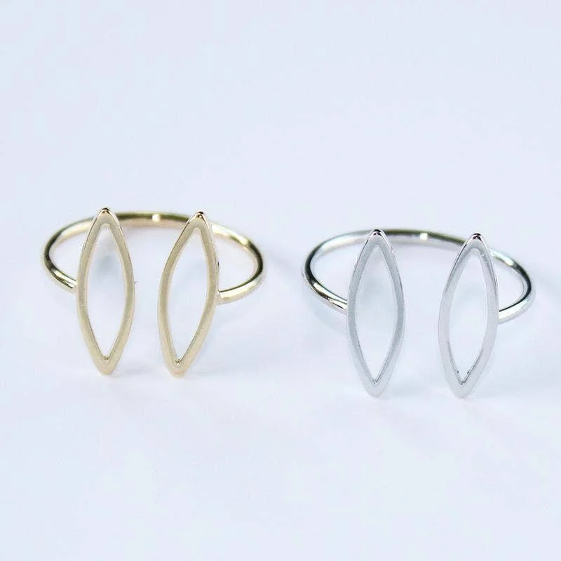 Rings with hammered silver for rustic appeal -Diamond Wrap Adjustable Ring Geometric Shape Marquise: Gold