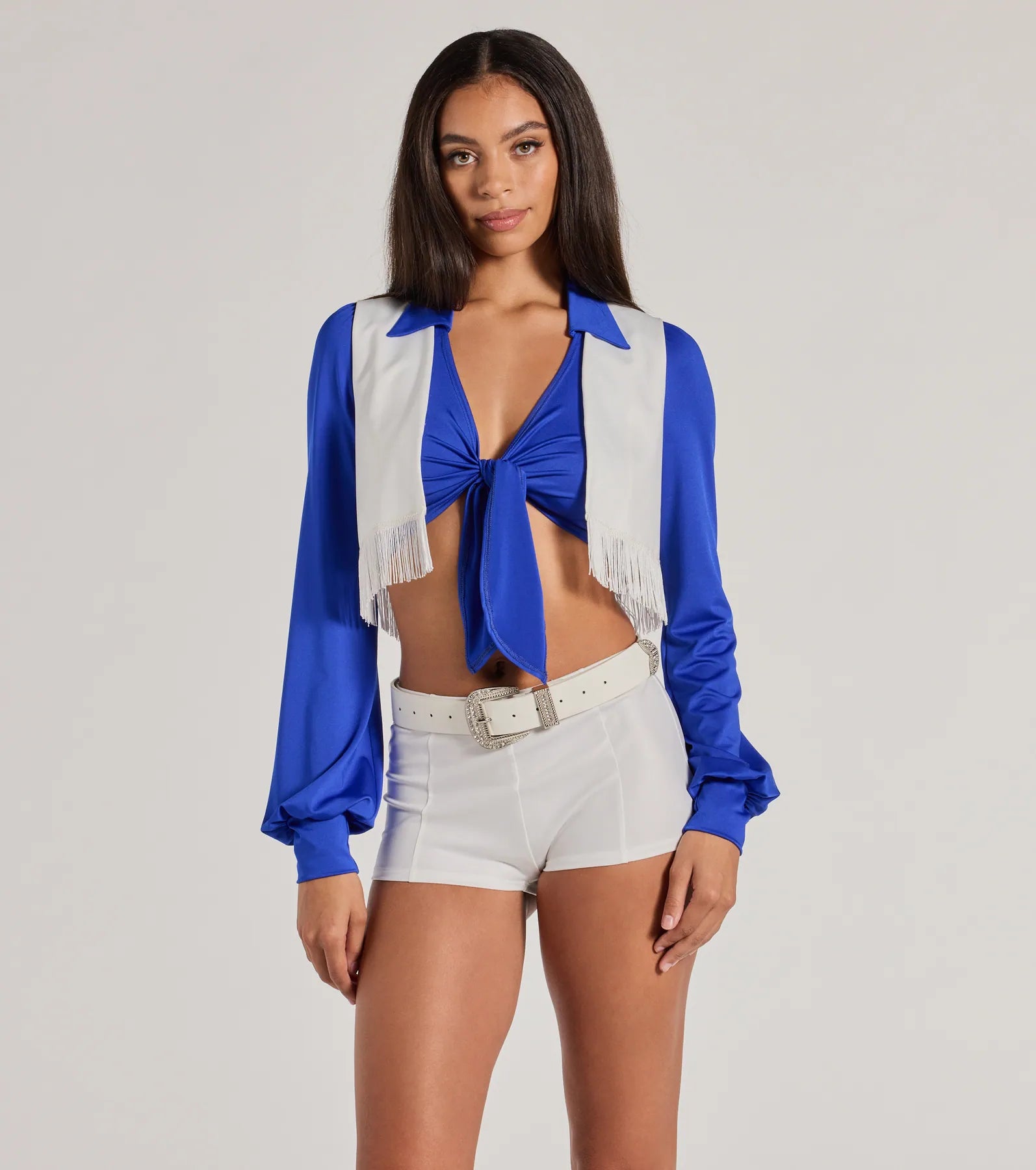 Rings with hexagon-cut stones for trendiness -Game Day Spirit Cheerleader Cropped Fringe Vest