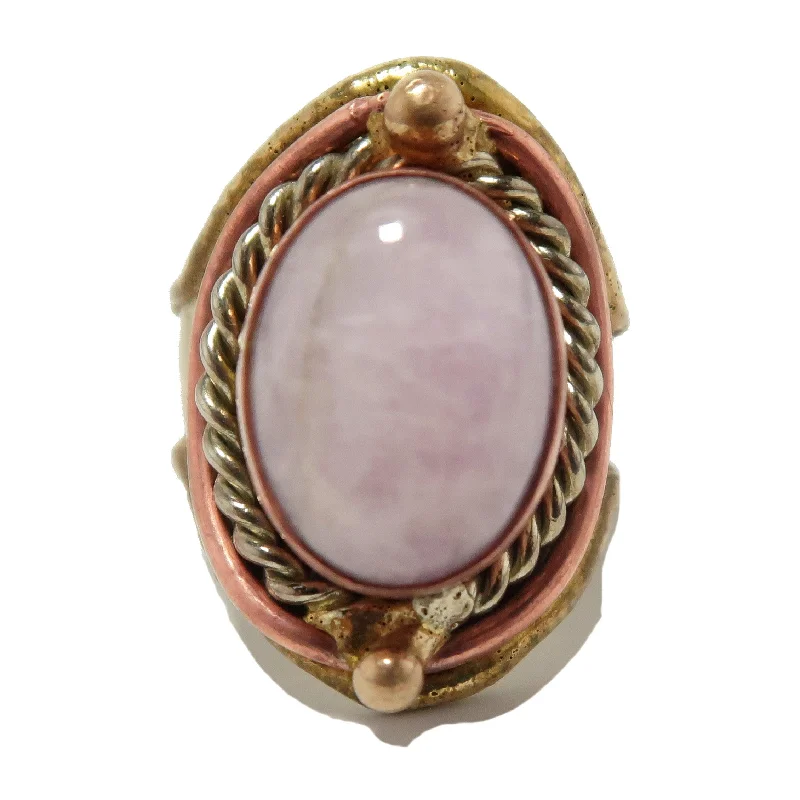 Rings with wide bands for statement wear -Kunzite Ring Spiritual Pink Gold Adjustable