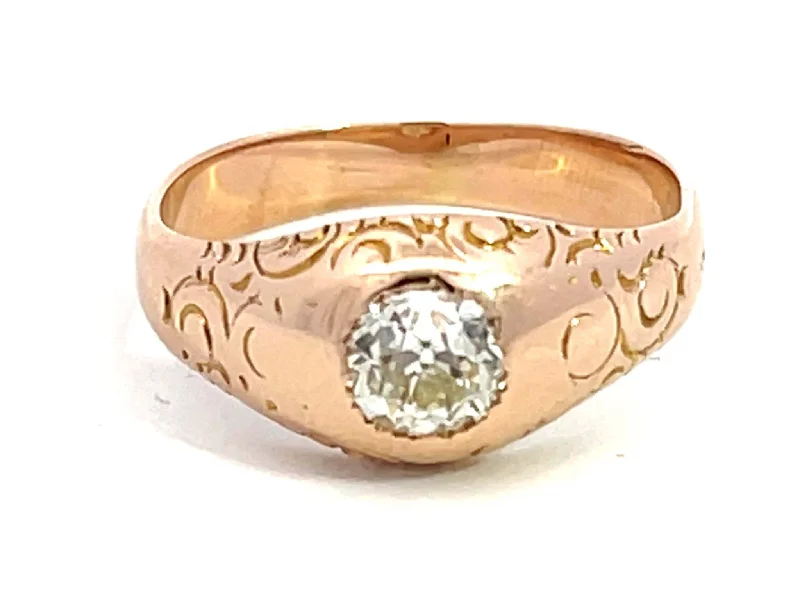 Rings with raw topaz for icy charm -Georgian Old European Cut Diamond Gypsy Ring in 14k Pink Gold