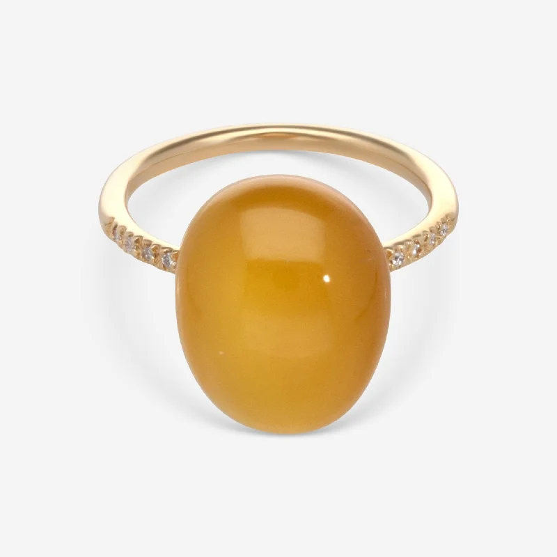 Rings with sunstone gems for fiery sparkle -SuperOro Meteo 18K Rose Gold Diamond & Mango Chalcedony Statement Ring METEO/A696