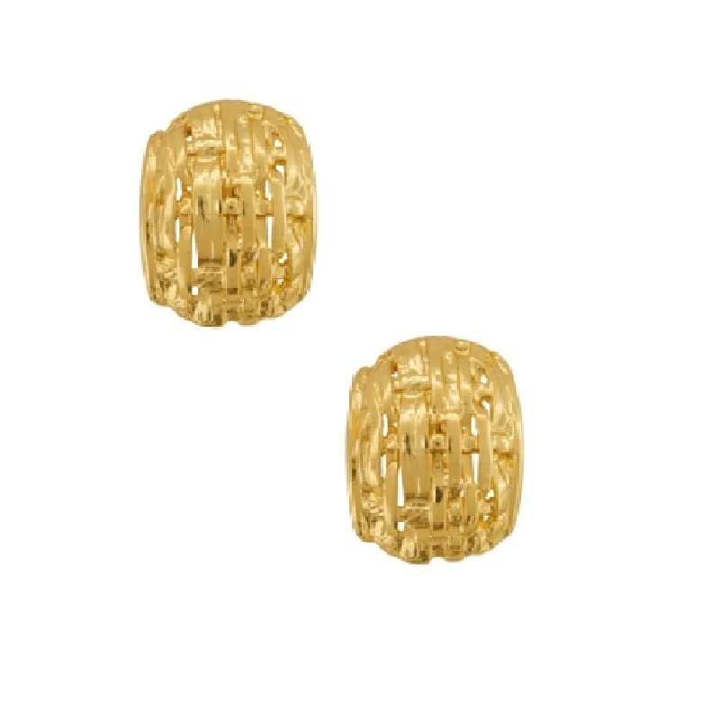 Rings with matte gold for subtle luxury -Karine Sultan basket weave dome gold plated clip earring - E63252.10