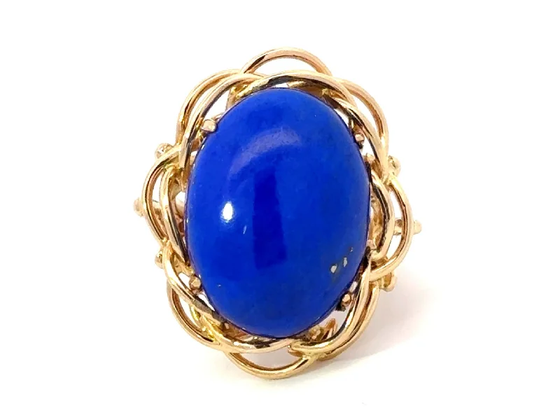 Rings with engraved constellations for stargazers -Large Oval Lapis Lazul Cocktail Ring 14k Yellow Gold