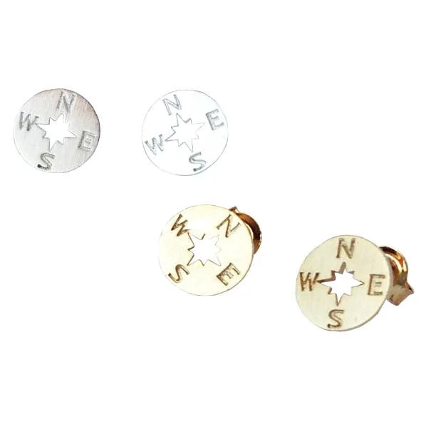 Rings with twisted rose gold band designs -Gold Compass Post Stud Earring