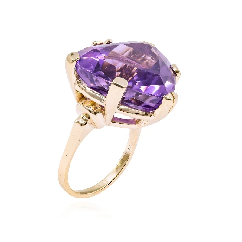 Rings with double bands for modern twist -ESTATE 14K YELLOW GOLD HEART AMETHYST RING