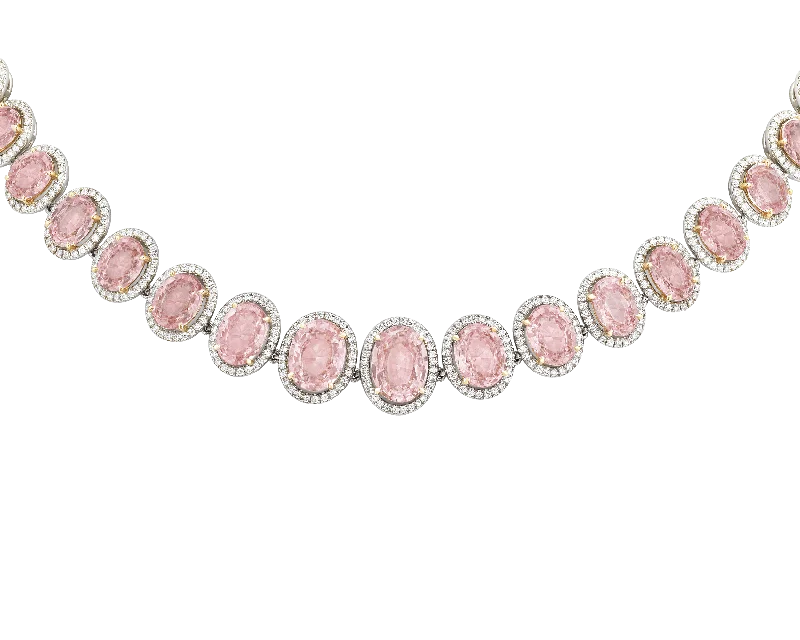 Stunning necklaces and pendants with ruby and diamond combinations for a luxurious effect-Artistic necklaces for fashion-forward outfits -Padparadscha Sapphire Necklace, 58.31 Carats