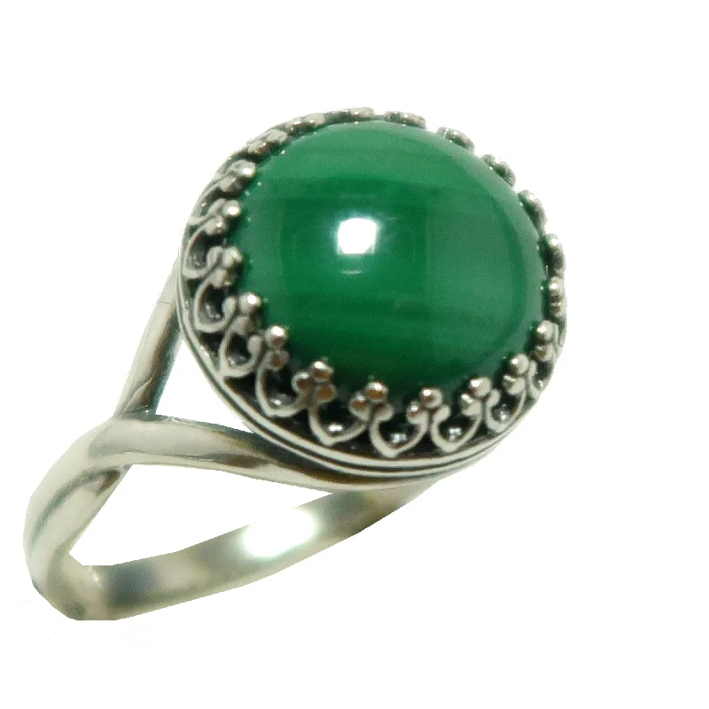 Rings with hematite for sleek metallic sheen -Malachite Ring Majesty Sterling Silver Adjustable