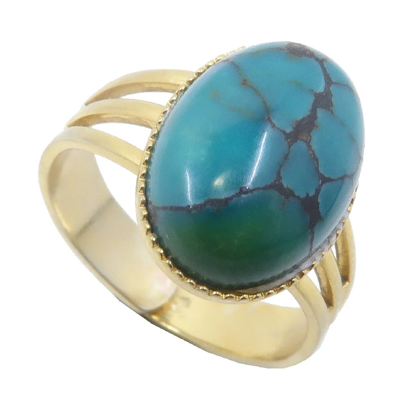 Rings with hammered silver for rustic appeal -Turquoise Ring Eye of Spirit Gold Adjustable