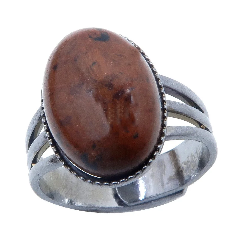 Rings with delicate filigree sapphire settings -Mahogany Obsidian Ring Gem Gunmetal Adjustable